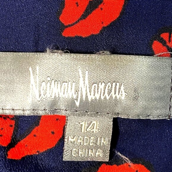 Neiman Marcus Navy Red Lips Kiss Print Cap Sleeve A-Line Mini Dress Size 14 - Picture 6 of 13